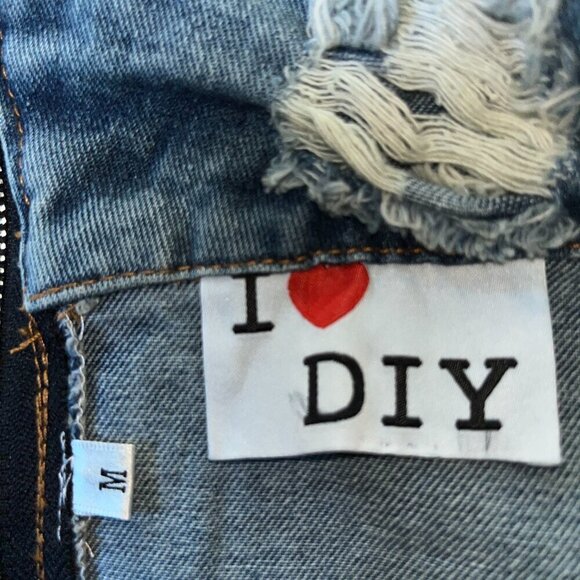 OOOK - I HEART DIY Blue Denim Jean Grunge Dress Recycled Redesigned Repurposed M - Picture 14 of 14